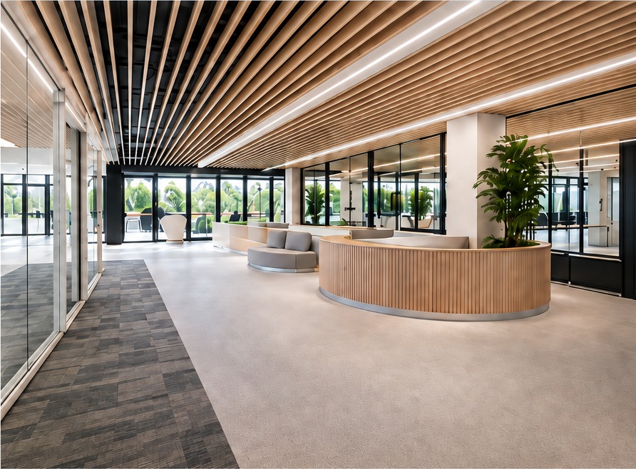 Modern commercial interior showcasing flooring